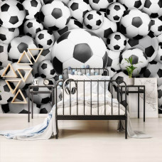 Fotobehang met 3D-voetballen voor kinderen in de babykamer.
