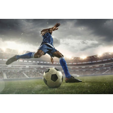 Fotobehang van een voetballer die actief speelt in een groot stadion, vastgelegd tijdens een cruciaal moment in de wedstrijd.