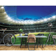 Fotobehang met een sportief stadionthema van een voetbalveld voor op kantoor.
