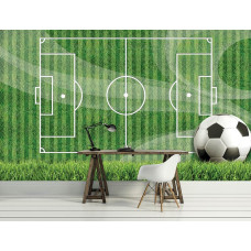 Fotobehang met gras en voetbalveld, geschikt voor kinderkamer, tienerkamer en slaapkamer.