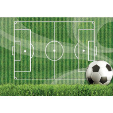 Fotobehang van een groen voetbalveld met gras, ideaal voor kinderen.