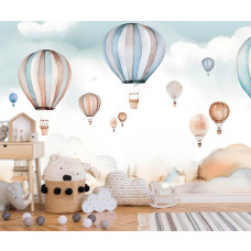 Een fotobehang van vrolijke luchtballonnen voor kids in een babykamer.