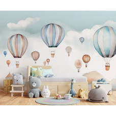 Een fotobehang van vrolijke luchtballonnen voor kids in een jongenskamer in een kinderkamer.