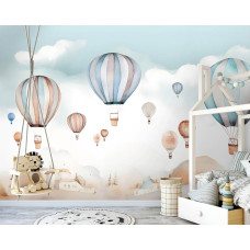 Een fotobehang van vrolijke luchtballonnen voor kids in een kinderkamer.