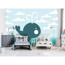Een fotobehang met een walvis in een zee-thema voor de babykamer en slaapkamer.
