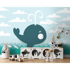 Een fotobehang met een walvis in een zee-thema voor de babykamer en speelkamer.
