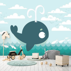 Een fotobehang met een walvis in een zee-thema voor de babykamer.