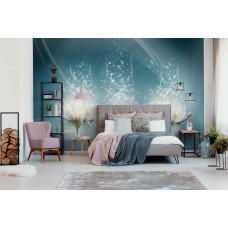Een fotobehang met waterlelies in een artistieke setting voor de slaapkamer.