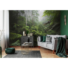 Een inspirerend fotobehang van een groen junglelandschap met natuurlijke details, perfect voor een woonkamer.