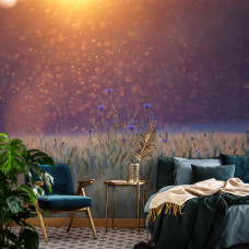 Fotobehang met een weids graslandschap voor de slaapkamer.