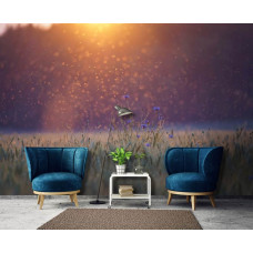 Fotobehang met een weids graslandschap te zien in de woonkamer.