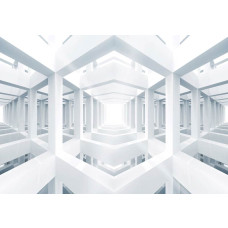 Witte ruimte, 3D-fotobehang met geometrische vormen en een futuristisch ontwerp.