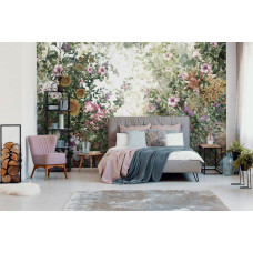 Een fotobehang met een wildernis tuin met bloemen voor de slaapkamer.