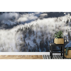Een fotobehang met een betoverend winterlandschap vol sneeuw, perfect voor een keuken.