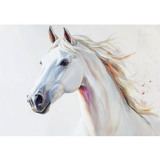 Fotobehang wit paard in artistieke stijl met schilderachtige penseelstreken en subtiele kleuraccenten.