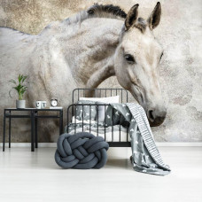 Een fotobehang van een wit paard voor de kinderkamer.