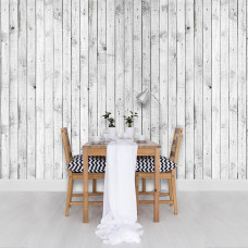 Een fotobehang met witte houten planken op een bruine achtergrond voor een slaapkamer of kantoor.