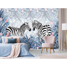 Een fotobehang met een abstracte zebra in kunstzinnig ontwerp, ideaal voor een slaapkamer.