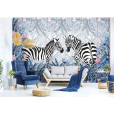 Een fotobehang met een abstracte zebra in een woonkamerontwerp.
