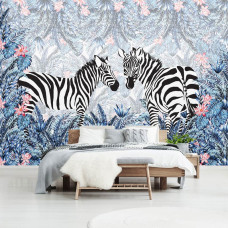 Een fotobehang met een abstracte zebra in een unieke slaapkamerstijl.