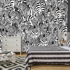Een fotobehang met een mozaļek van een zebra, ideaal voor een woonkamer.