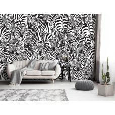 Een fotobehang met een mozaļek van een zebra, geschikt voor een kinderkamer.