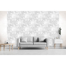 Een fotobehang van zilveren bloemen in een abstract patroon voor de woonkamer.
