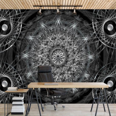 Een fotobehang met zilveren mandala abstract kunst voor het kantoor.