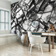 Een fotobehang met zilveren rotsen en stenen voor de woonkamer.