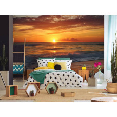 Een fotobehang van zonsondergang aan zee met natuur landschap in de slaapkamer.