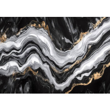 Fotobehang met diepzwart marmer en verfijnde gouden accenten voor een chique en moderne look.