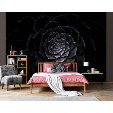Een fotobehang met een zwarte bloem schilderij voor de slaapkamer en woonkamer.