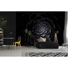 Een fotobehang met een zwarte bloem schilderij voor de slaapkamer.