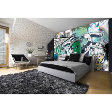 Een graffiti fotobehang met abstracte kunst voor de tienerkamer en kinderkamer.