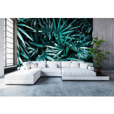 Een fotobehang van jungle bladeren in een natuurlijke omgeving voor de huiskamer.