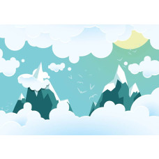 Kinderbehang met hoge bergtoppen en wolken, rustgevend en natuurgetrouw.