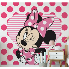 Een fotobehang van Disney's Minnie Mouse in een speelse setting, perfect voor de kinderkamer.
