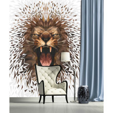 Een wit fotobehang met een kunstzinnige leeuw in schilderstijl voor de huiskamer.
