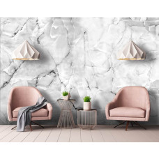 Een marmer-fotobehang in een luxe en industriėle stijl, geschikt voor een eetkamer.