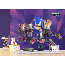 Een fotobehang met Sonic Prime in de kinderkamer, waarin Sonic’s razendsnelle avonturen en kleurrijke design een speelse en vrolijke sfeer creëren.