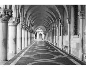 3D-fotobehang van een hal met pilaren, gang met Grieks architectonisch thema.