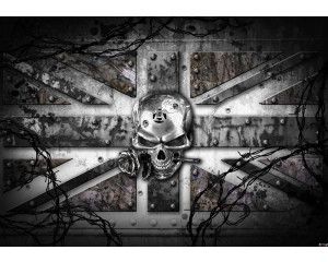 Alchemie fotobehang met een Engelse vlag en schedel, stoer en mystiek.