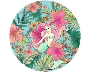 Behangcirkel van Ariel met bloemen uit De Kleine Zeemeermin, met een levendige oceaan en kleurrijke bloemen.