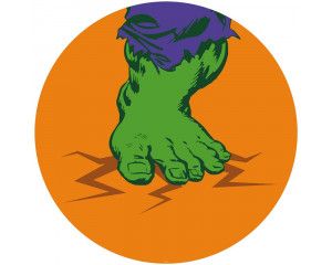 Hulk's voet in pop-art stijl, afgebeeld op een Marvel behangcirkel.