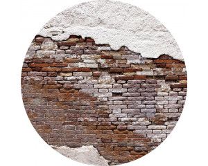 Bakstenen muur met rode stenen, afgebeeld op een industriële behangcirkel.