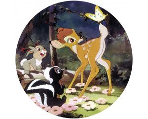 Bambi en een vlinder met Stampertje, vrolijk afgebeeld op een Disney behangcirkel.