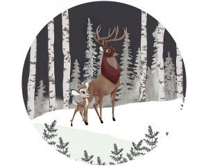 Behangcirkel van Bambi, de Grote Prins van het Woud, in een serene bosomgeving met zachte natuurelementen.