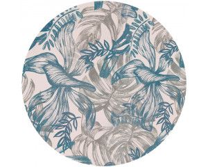 Blauwe en groene bladeren in een abstract kunstwerk, prachtig afgebeeld op een behangcirkel.