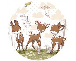 Schattige hertjes in een bos, perfect voor een kinderkamer op een muurcirkel.