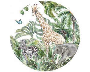 Jungle avontuur met diverse dieren op een speelse muurcirkel.